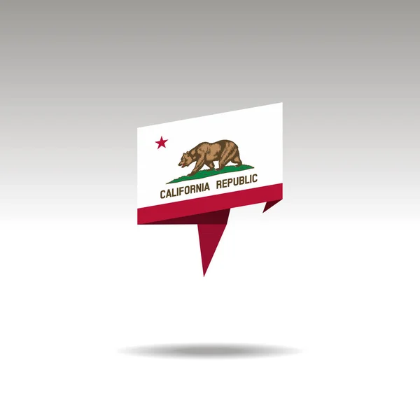 Representación gráfica de la designación de ubicación en el estilo de origami con una bandera de California sobre un fondo gris — Vector de stock