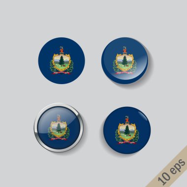 Gölgeli gri arka plan üzerinde Vermont eyalet bayrağı nın görüntüsüyle yuvarlak düğmeler ayarlayın.