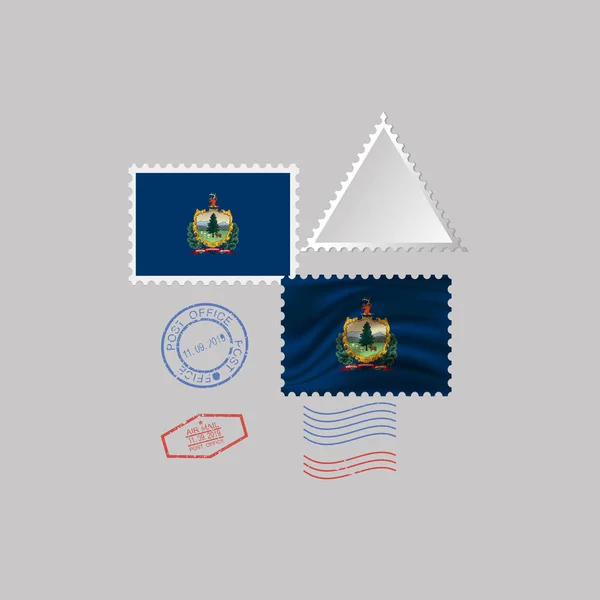 버몬트 주 국기의 이미지와 우표. 벡터 일러스트레이션. — 스톡 벡터