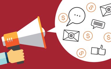 Elinde megafon ve konuşma balonu.