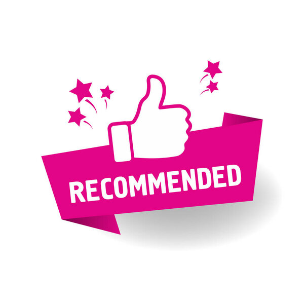 red vector illustration banner recommended with thumbs up. 10 eps