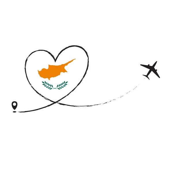 Bandiera di CYPRUS amore romantico viaggio aereo aereo aereo aereo volo volare jet linea aerea vettore percorso divertente divertente pin posizione puntatore percorso traccia vacanza — Vettoriale Stock