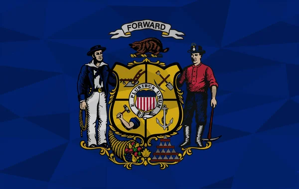 ウィスコンシン州の旗の地図幾何学的 モザイク多角形のスタイル 低ポリベクトルイラスト Eps10 — ストックベクタ