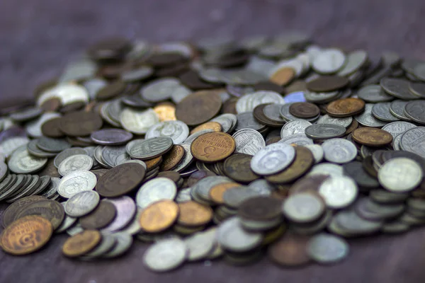 Many old Soviet coins from copper-Nickel alloy on the table