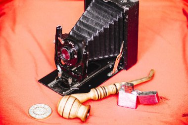 Vintage eski Alman antika retro siyah kamera geçen yüzyılın fotoğrafçılık için