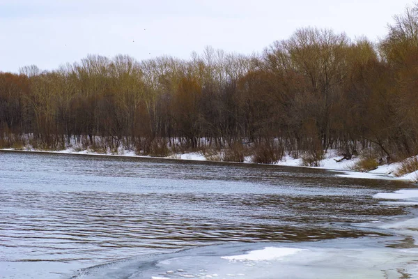 Eisverwehungen Frühling Auf Dem Malerischen Fluss Trubezh Russland — Stockfoto