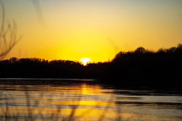 Fiery Sunset Warm Spring Blue River Russia — Stock Photo, Image