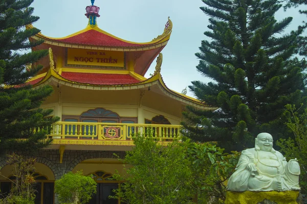 Beautiful pagoda in Buddhist temple religious complex in Asia in Vietnam