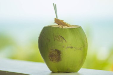 Deniz tarafından otelin pencere üzerinde bir tüp ile Hindistan cevizi