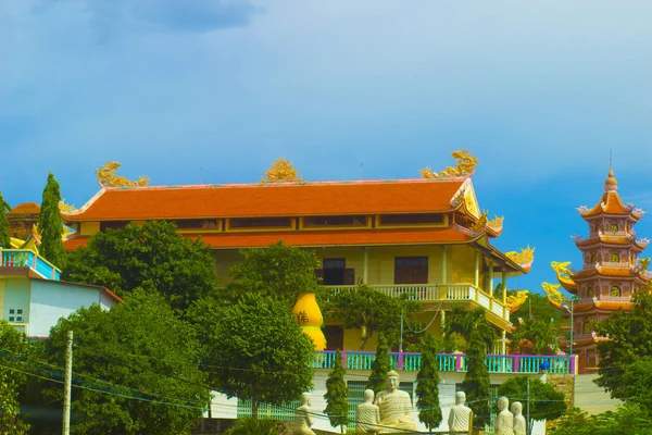 Beautiful pagoda in Buddhist temple religious complex in Asia in Vietnam