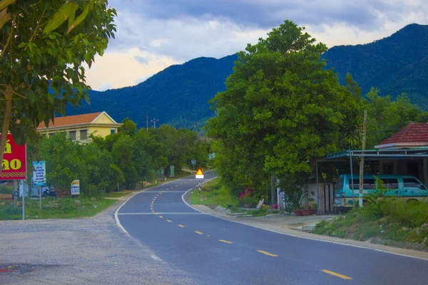 Road Palm Trees Asian Village Tropics — Stock Photo, Image