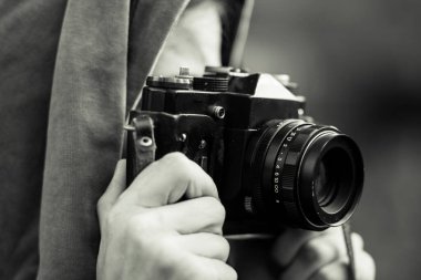 Eski Sovyet fotoğraf makineli bir kız.