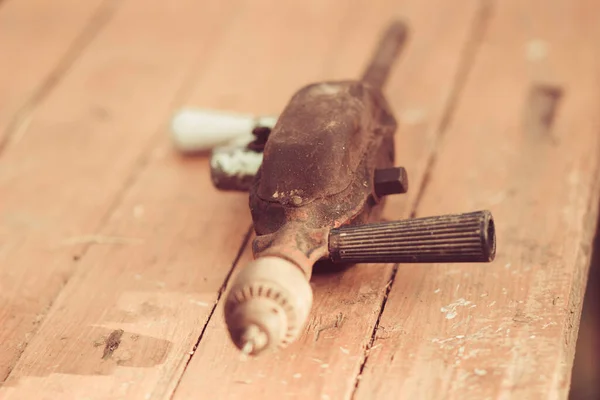 Oude Handmatige Mechanische Retro Boor Werkbank — Stockfoto