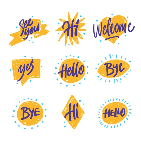 Adesivos Definidos Para Conteúdo Mídia Social Design Lettering Desenhado Mão — Vetor de Stock