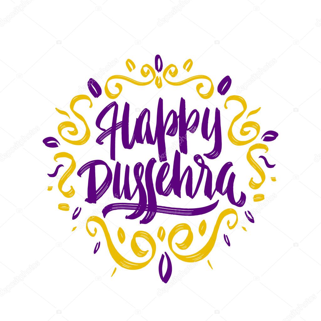 Happy Dussehra - vector hand drawn brush pen lettering. High quality calligraphy for invitation, print, poster. Celebration card
