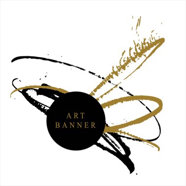 Art banner with abstract smears in black and golden colors, simply vector illustration   clipart