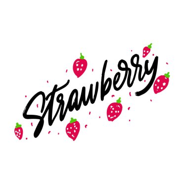 Çilek harfleri, basit bir vektör çizimi. Posterler, sosyal medya içeriği ve kartlar için modern hat sanatı.