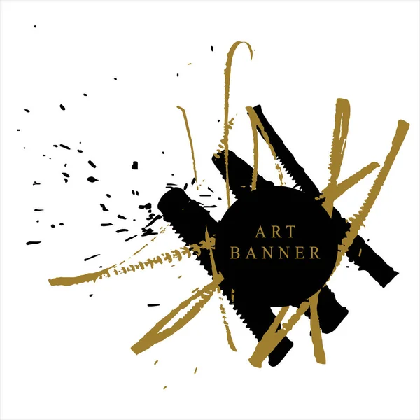 Art Banner Abstraktními Šmouhami Černých Zlatých Barvách Jednoduše Vektorové Ilustrace — Stockový vektor