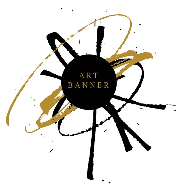 Banner Arte Com Manchas Abstratas Cores Preto Dourado Simplesmente Ilustração — Vetor de Stock