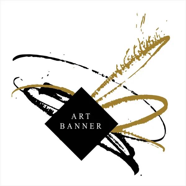 Banner Arte Com Manchas Abstratas Cores Preto Dourado Simplesmente Ilustração — Vetor de Stock