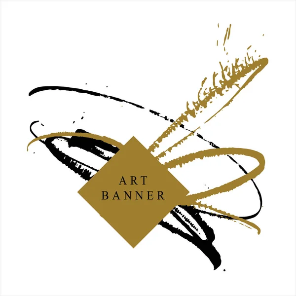 Art Banner Abstraktními Šmouhami Černých Zlatých Barvách Jednoduše Vektorové Ilustrace — Stockový vektor