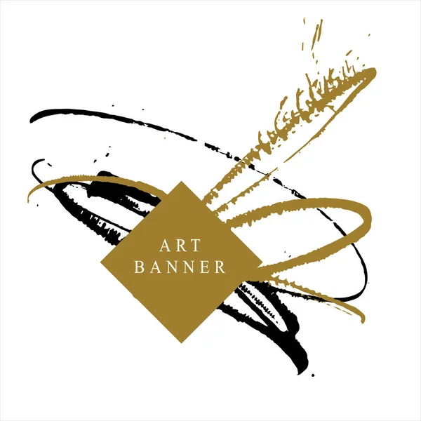 Banner Arte Com Manchas Abstratas Cores Preto Dourado Simplesmente Ilustração — Vetor de Stock