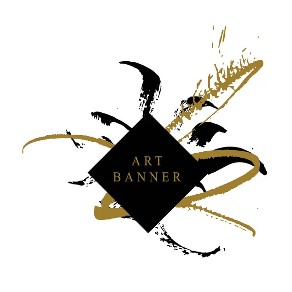 Banner Arte Com Manchas Abstratas Cores Preto Dourado Simplesmente Ilustração — Vetor de Stock