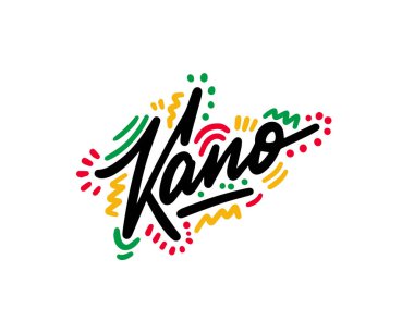 Tipografik logo tasarımı için arka planda Kano şehri metin tasarımı