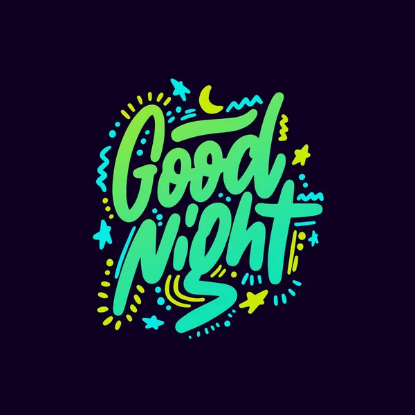 Good Night Vector Handdrawn Lettering Yellow Moon Stars Card Flayer — Διανυσματικό Αρχείο