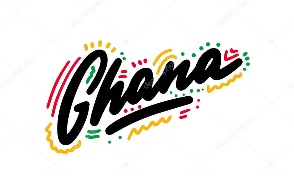 Ghana Word Text with Creative Handwritten Font Design Vector Illustration.