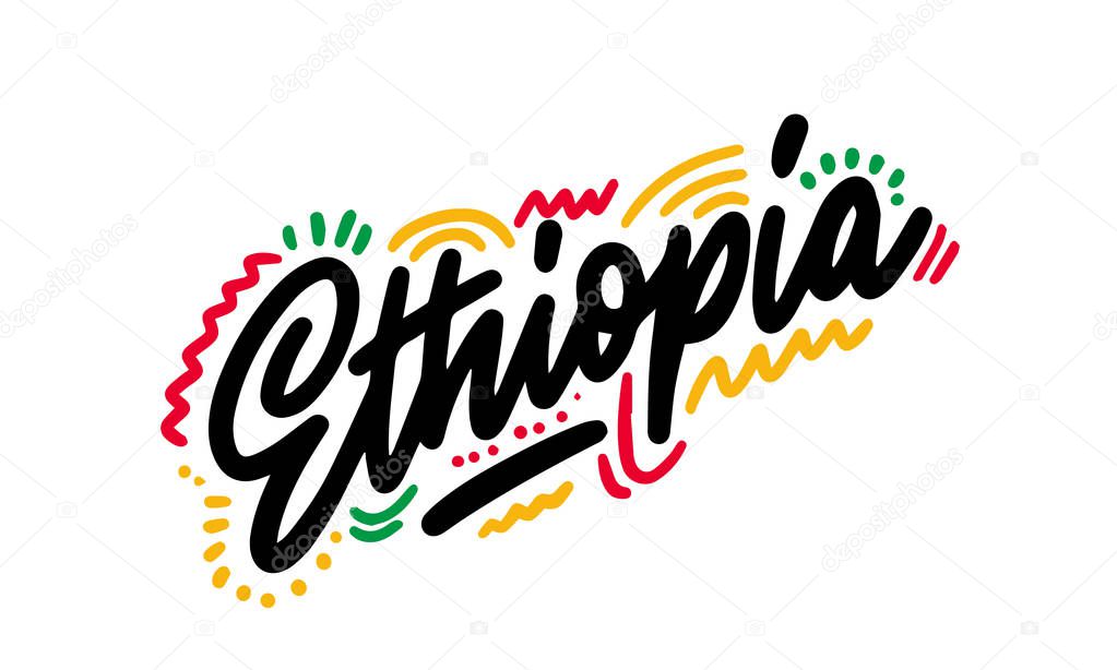 Text word art lettering design vector of country name for Ethiopia