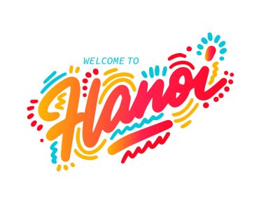Tipografik logo simgesi tasarımı için arkaplan üzerindeki Hanoi şehri metin tasarımı