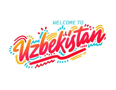 Özbekistan Yaratıcı Metin Yazı Tipi Tasarım Vektörü İllüstrasyonu.