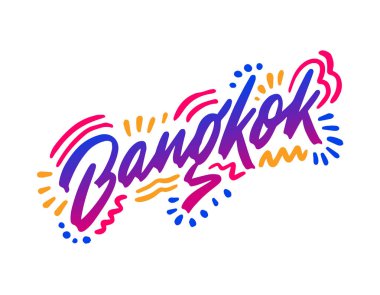 Bangkok el yazısıyla yazılmış şehir ismi. Modern Kaligrafi El Yazısı Yazı, arka plan, logo, posterler, davetiyeler, kartlar vs. Tipografi vektörü.