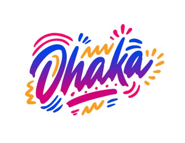 Dhaka el yazısıyla yazılmış şehir ismi. Modern Kaligrafi El Yazısı Yazı, arka plan, logo, posterler, davetiyeler, kartlar vs. Tipografi vektörü.