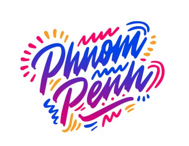 Phnom Penh el yazısıyla yazılmış şehir ismi. Yazdırma, arka plan, logo, posterler, davetiyeler, kartlar için modern el yazısı harfleri. Tipografi vektörü.