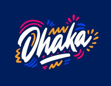 Dhaka el yazısıyla yazılmış şehir ismi. Modern Kaligrafi El Yazısı Yazı, arka plan, logo, posterler, davetiyeler, kartlar vs. Tipografi vektörü.