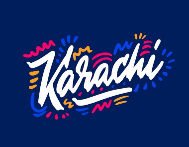 Karachi el yazısıyla şehir ismi. Modern Kaligrafi El Yazısı Yazı, arka plan, logo, posterler, davetiyeler, kartlar vs. Tipografi vektörü.