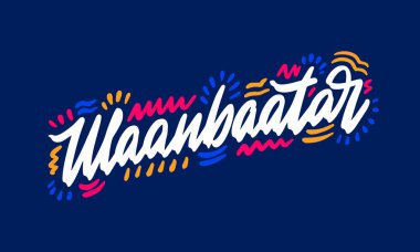 Ulaanbaatar el yazısıyla yazılmış şehir ismi. Yazdırma, arkaplan, logo, posterler, davetiyeler, kartlar için modern el yazısı harfleri. Tipografi vektörü.