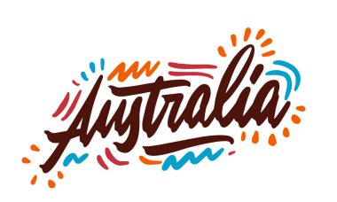 Avustralya el yazısıyla yazılmış ülke ismi. Modern Kaligrafi El Yazısı Yazı, arka plan, logo, posterler, davetiyeler, kartlar vs. Tipografi vektörü.