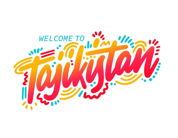 Tayikistán Texto Palabra Con Ilustración Vectorial Diseño Fuente Escrita Mano — Vector de stock