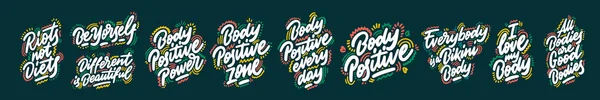 Body Positive Lettering Set Vector Illustration — Stock Vector