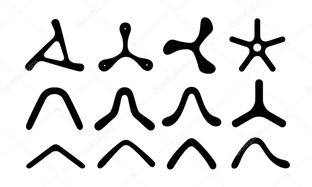 Boomerangs black silhouettes vector icons set isolated on white background.