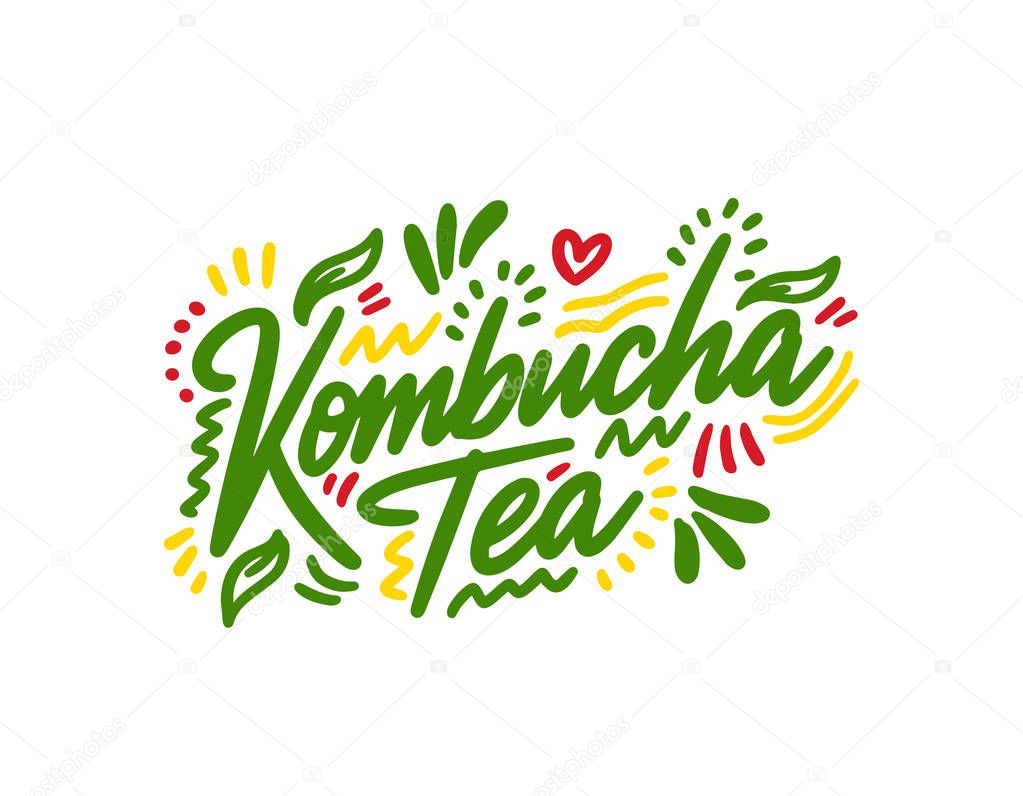 Kombucha tea hand written vector logo. Cleanly vectorized hand lettering, calligraphy. Text sign design for logo, print, cool badge, packaging, label