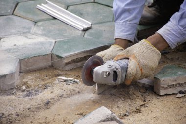 Yeşil kesme işçi desenli zeminler için altıgen bloklar beton.