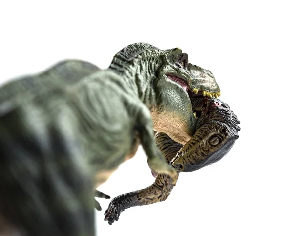 Close Van Tyrannosaurus Bijten Een Dinosaurus Lichaam Met Bloed Witte — Stockfoto