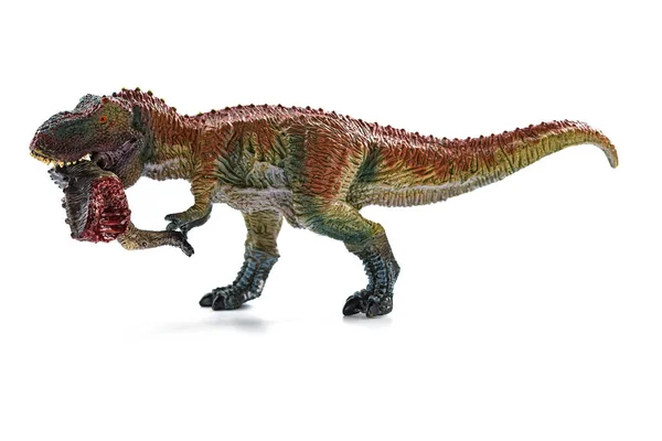 Tyranozaur Gryzienie Ciała Dinozaura Krwi Białym Tle — Zdjęcie stockowe