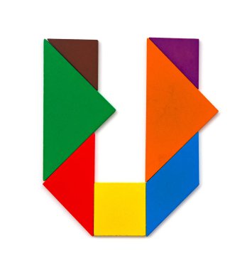 Beyaz arka plan üzerinde U harfi şeklinde tangram