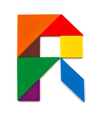 beyaz zemin üzerinde bir harf R şeklinde tangram