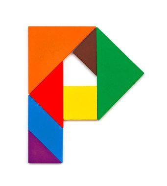 Beyaz arka plan üzerinde P harfi şeklinde tangram